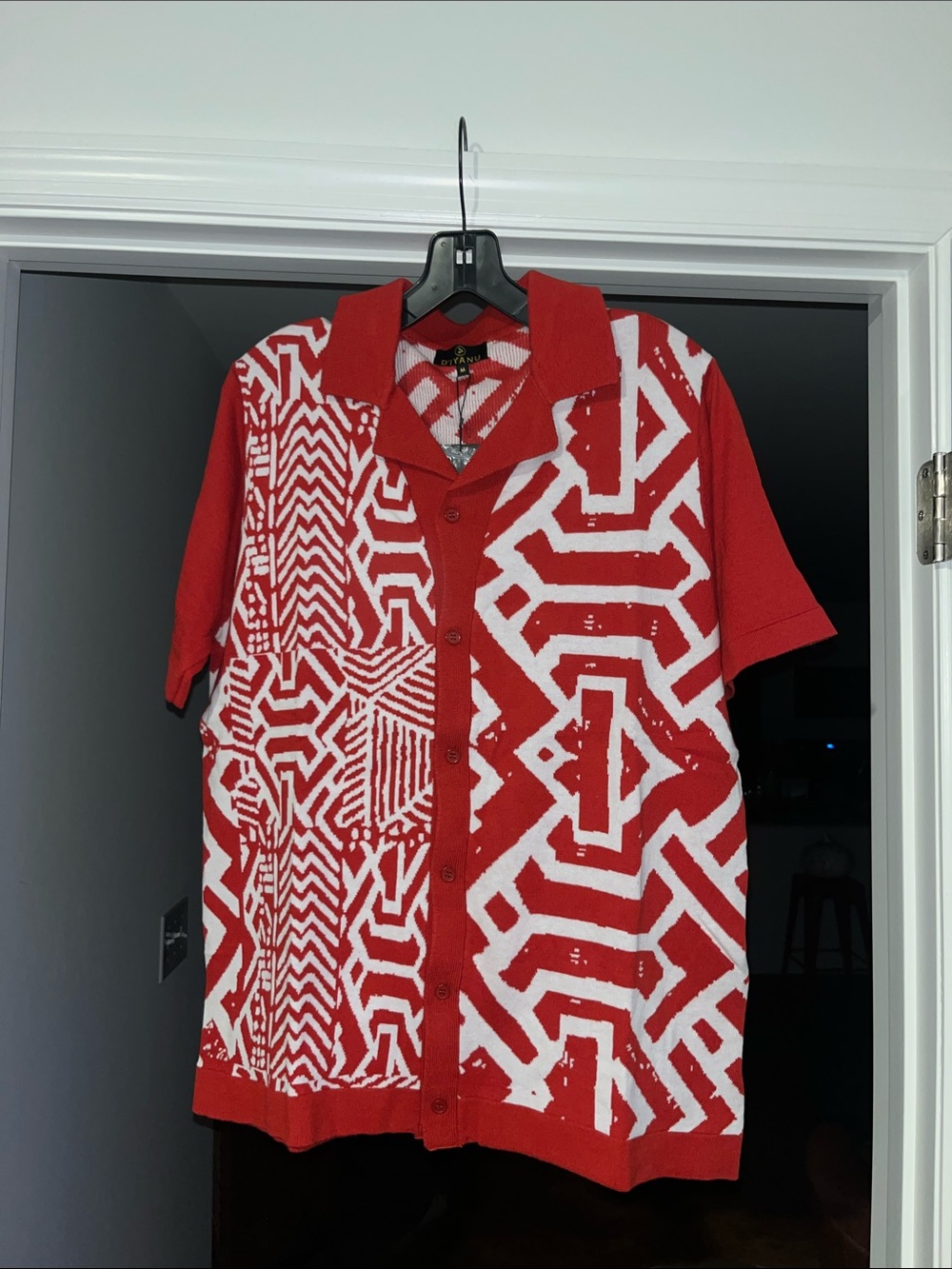 Diyanu Obi Men’s African Print Knit Shirt (Brick Mix Multi Pattern) - Picture 2 of 4